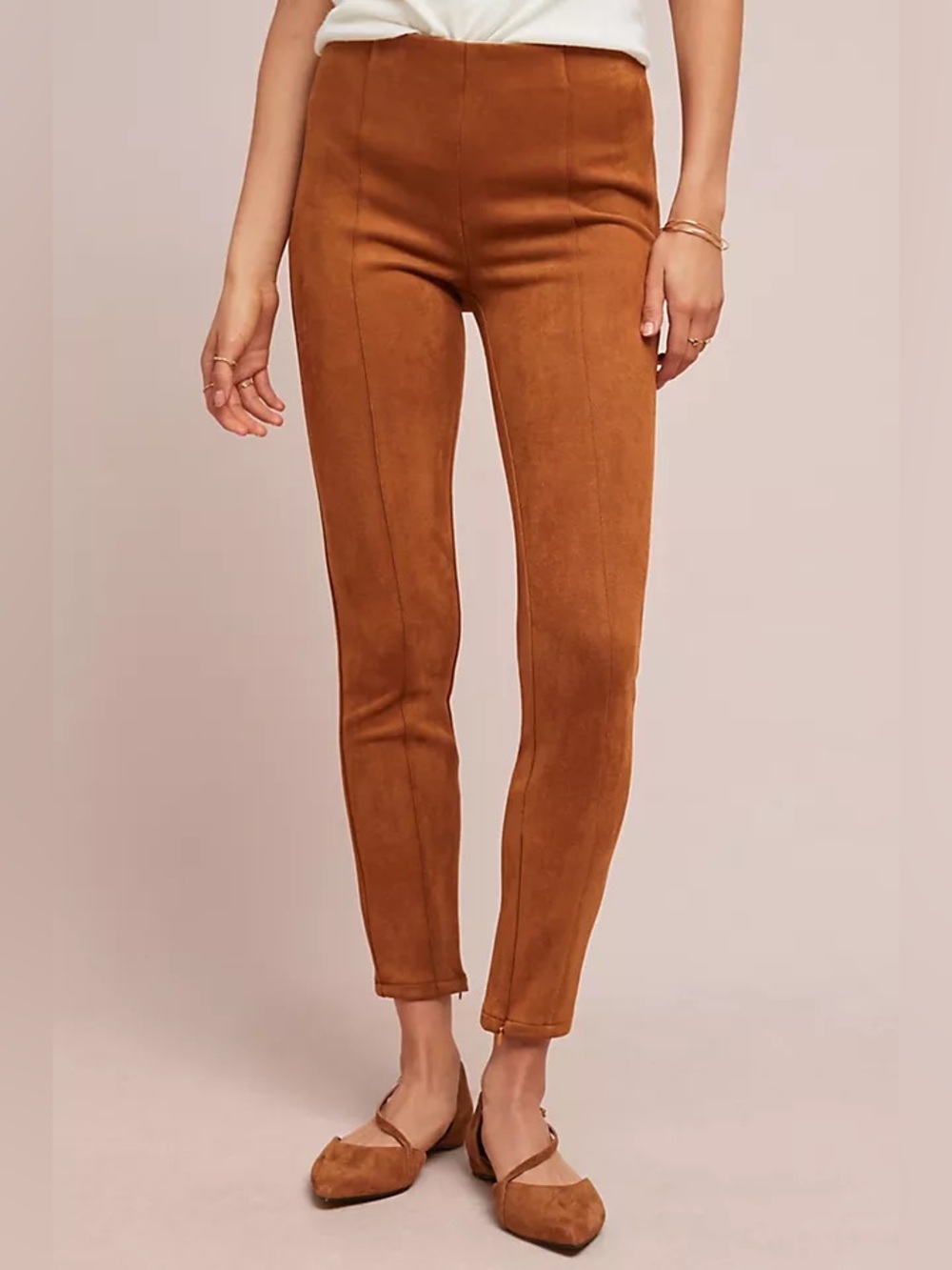 Anthropologie Cognac Brown High-Rise Faux Suede Leggings